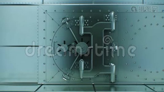 圆伏特门开启缓慢与锁定机制工作。 阿尔法通道安全门的美丽三维动画视频