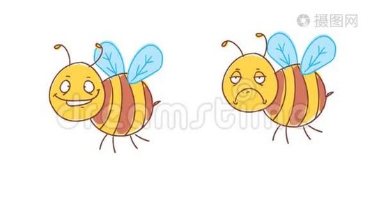 蜜蜂又高兴又不高兴。 有趣的角色。 阿尔法通道视频