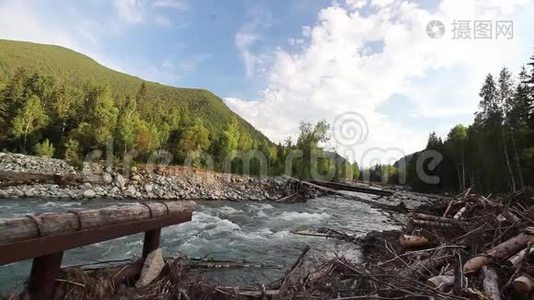 自然保护区。 山河阿尔泰.. 山的美丽景观.. 粗糙的河流，自由的概念视频