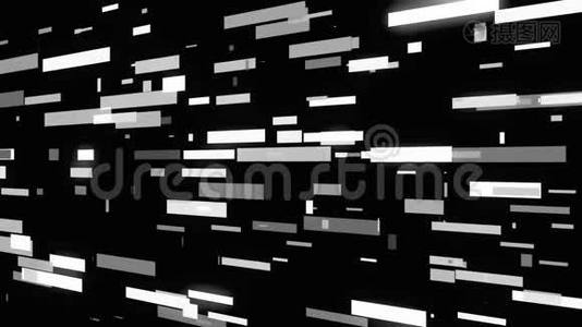 黑白抽象动画的几何线条图案水平移动的黑色背景。 动画视频