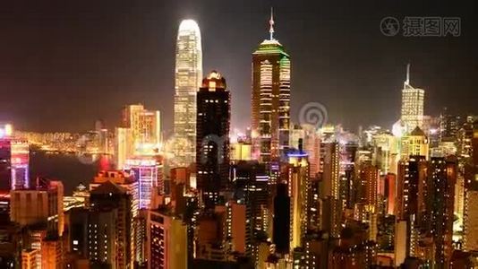 香港天际线及维多利亚港夜间渐行渐远-中国香港视频
