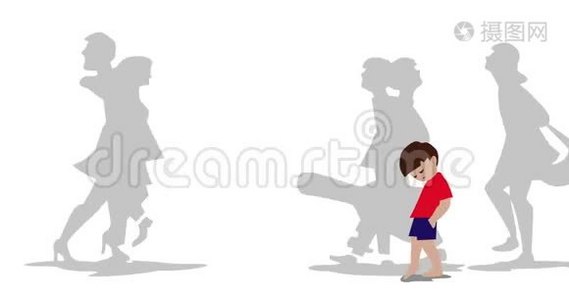 儿童和成人上街的动画。视频