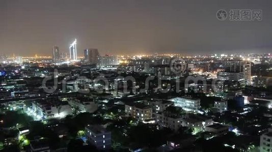 曼谷夜光生活街区屋顶酒店全景4k时间间隔泰国视频