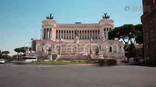 意大利罗马威尼斯广场和Altare della Patria的时间推移视频