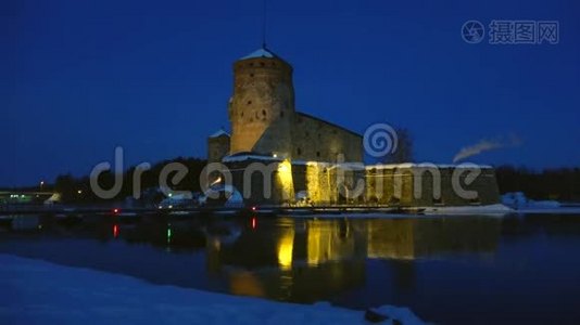 奥拉夫林纳城堡，三月之夜。 芬兰萨文林纳视频