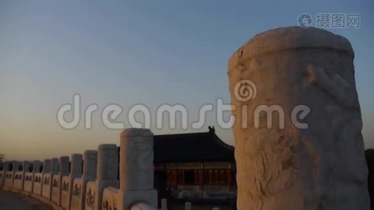 夕阳长白石玉栏杆.. 中国古建筑寺庙..视频