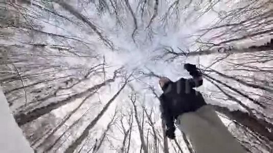 人在冬林中滑雪..视频