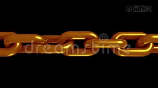 铜黄铜金属链旋转无缝环动画三维运动图形背景新质量工业技术视频