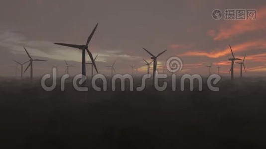 风力发电厂日夜工作视频