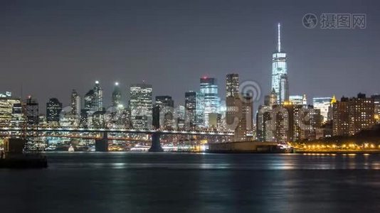 纽约曼哈顿，从皇后区时间推移的夜景视频