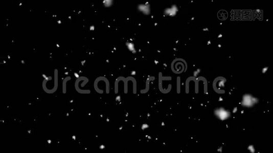 雪相机降落在黑色爆炸背景上的尘埃粒子。视频