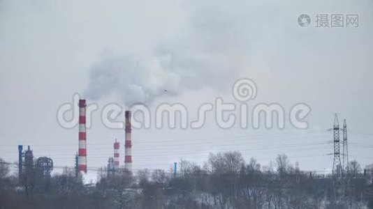 工业烟管、城市灰色景观污染视频