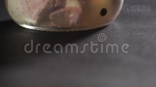 透明罐子炖牛肉，罐头，肉制品，特写视频