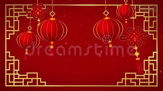 2019年中国新年快乐，带红色背景圈的吊坠视频