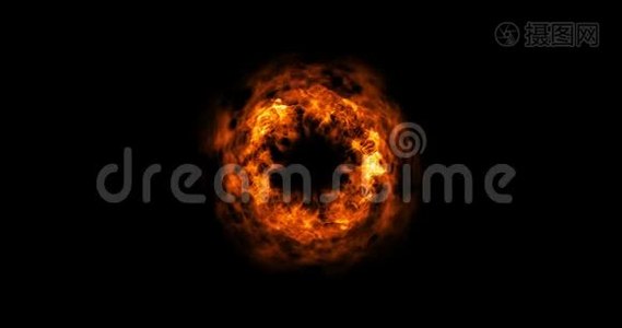 黑色背景下的圆形抽象火焰爆炸视频