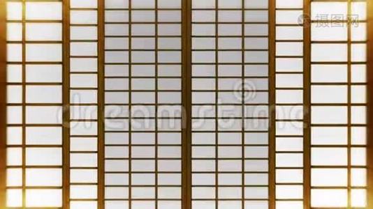 日式shoji门.. 滑动门循环动画。 日本的历史纸门。视频