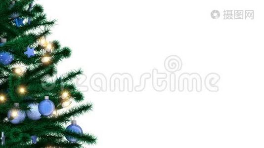 装饰圣诞树，有闪闪发光的花环、球和星星视频