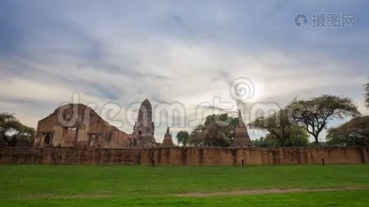 泰国Ayutthaya历史公园Wat Ratcha Burana寺遗址的时间推移视频