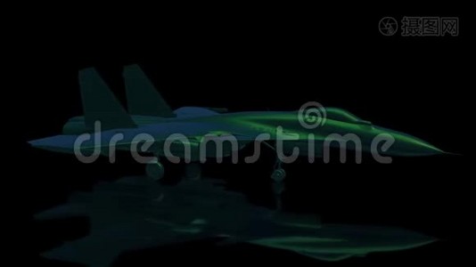 旋转战斗机。 模型360度的黑色和绿色形成。 旋转无缝环视频