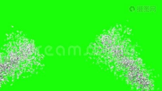 绿色屏幕背景下的豪华银色彩纸弹爆炸视频