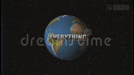 闪亮的复古VHS风格每一个IN G字在星空和地球地球动画背景中飞来飞去视频