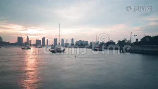 日落码头，泽西城景观，距离纽约4k时间视频