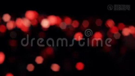 红色高质量动画模糊抽象圣诞节背景与波克离焦灯。 无缝环路视频