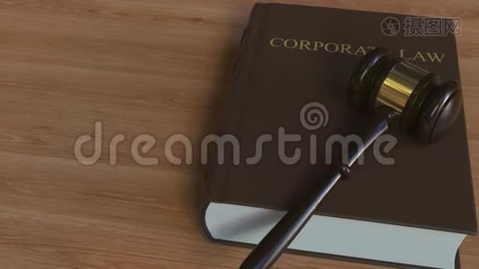 公司法律书籍和判断木槌。 3D动动画视频