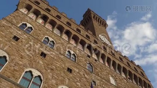 佛罗伦萨意大利历史市政厅，名为Vecchio宫，位于主城广场-托斯卡纳视频