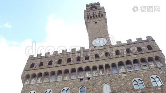 佛罗伦萨意大利历史市政厅，名为Vecchio宫，位于主城广场-托斯卡纳视频