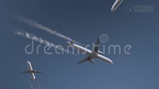 飞行飞机显示费城字幕。 去美国旅行概念介绍动画视频