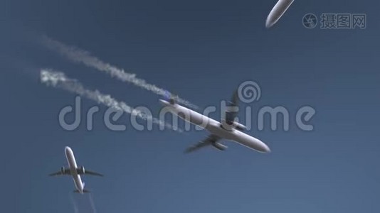飞行飞机显示埃森标题。 前往德国概念介绍动画视频