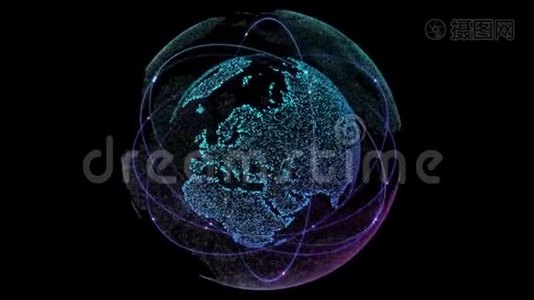 全球网络连接。 地球与轨道卫星的数字技术连接。 无缝隙循环。 全球视频