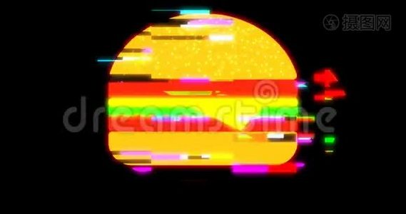 绘制标记像素汉堡故障卡通手工动画无缝环液晶屏幕背景。 新质量视频