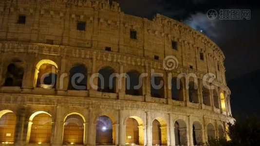 夜间竞技场，罗马，意大利，延时，放大4k视频