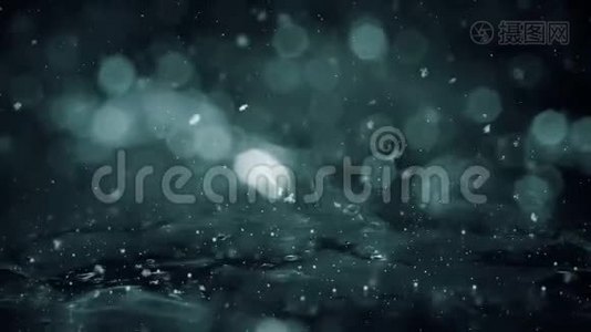 冬季运动背景噪音灯雪落在冰离焦波克环4k视频