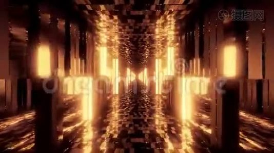 未来主义科幻飞机库隧道走廊与砖块纹理和玻璃窗户三维插图运动背景直播视频