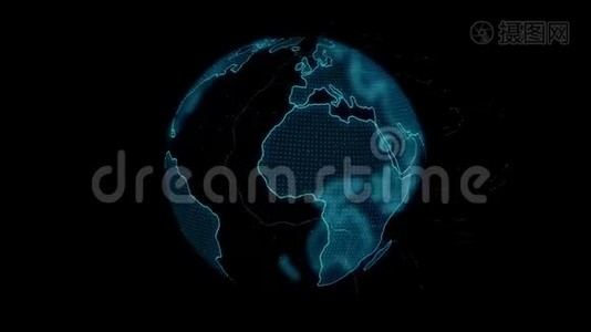 数字地球旋转全球网络概念三维动画视频