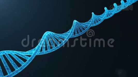旋转三维渲染数字DNA分子，结构。 概念二进制码人类基因组。 具有修饰基因的DNA分子..视频