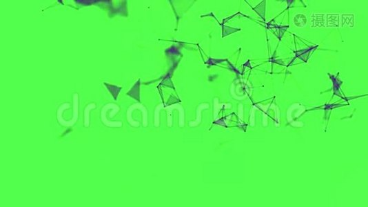 抽象动画，黑色三角形框架在绿色背景上缓慢移动，无缝循环。 库存。 摘要视频