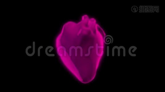 彩色心脏跳动三维模型在黑暗背景下旋转的抽象动画。 动画。 人体解剖视频