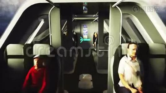未来派的客运巴士在太空飞行。 未来的运输。 逼真的4k动画。视频