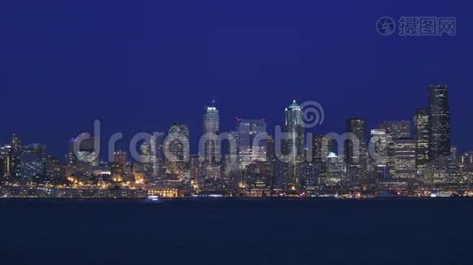 西雅图城市景观时间流逝之夜视频