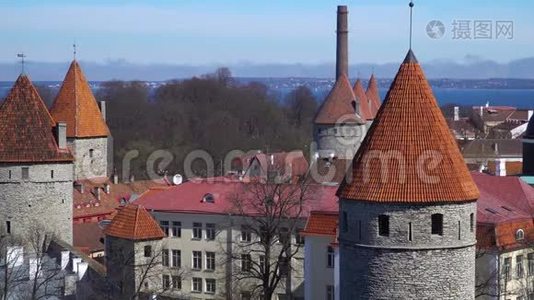 爱沙尼亚塔林老城全景。视频
