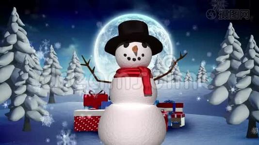 冬季圣诞景观中的雪人视频