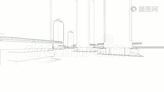 摘要建筑背景：以城市动画为背景的蓝图住宅规划视频