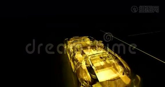 一辆4K未来主义黄色轿车的抽象动画视频