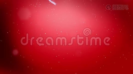 装饰的3d雪花漂浮在空气中，晚上在红色背景上发光。 用作圣诞、新年贺卡视频