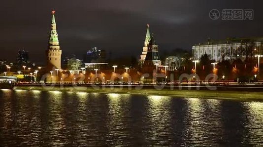 俄罗斯莫斯科冬季克里姆林宫令人惊叹的夜景视频