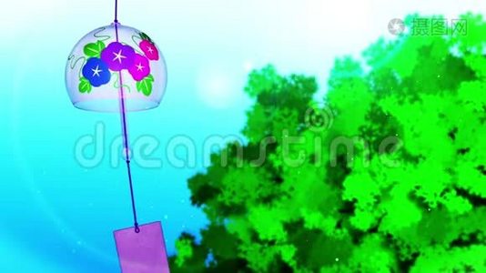 日本传统夏季景观带风磬.. 五彩缤纷的风铃。 循环动画。视频